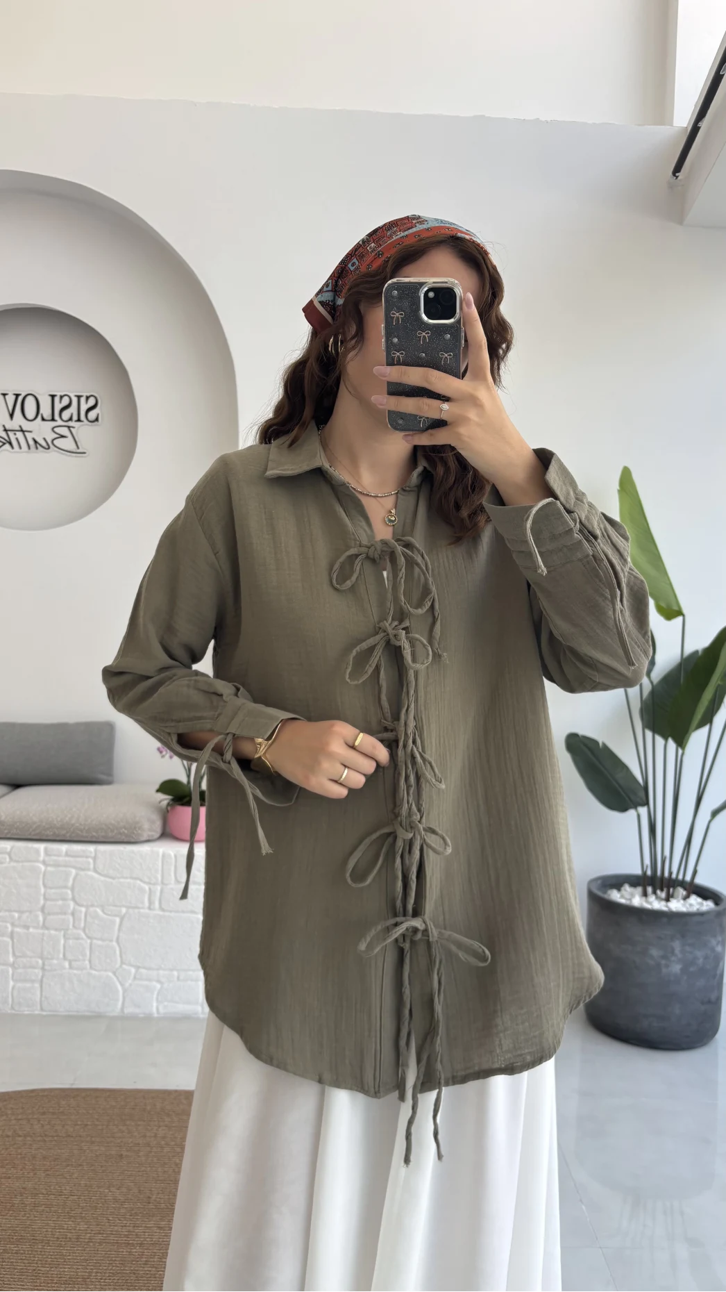 2088 - Roma Uzun Kollu Bağlamalı Gömlek - Haki