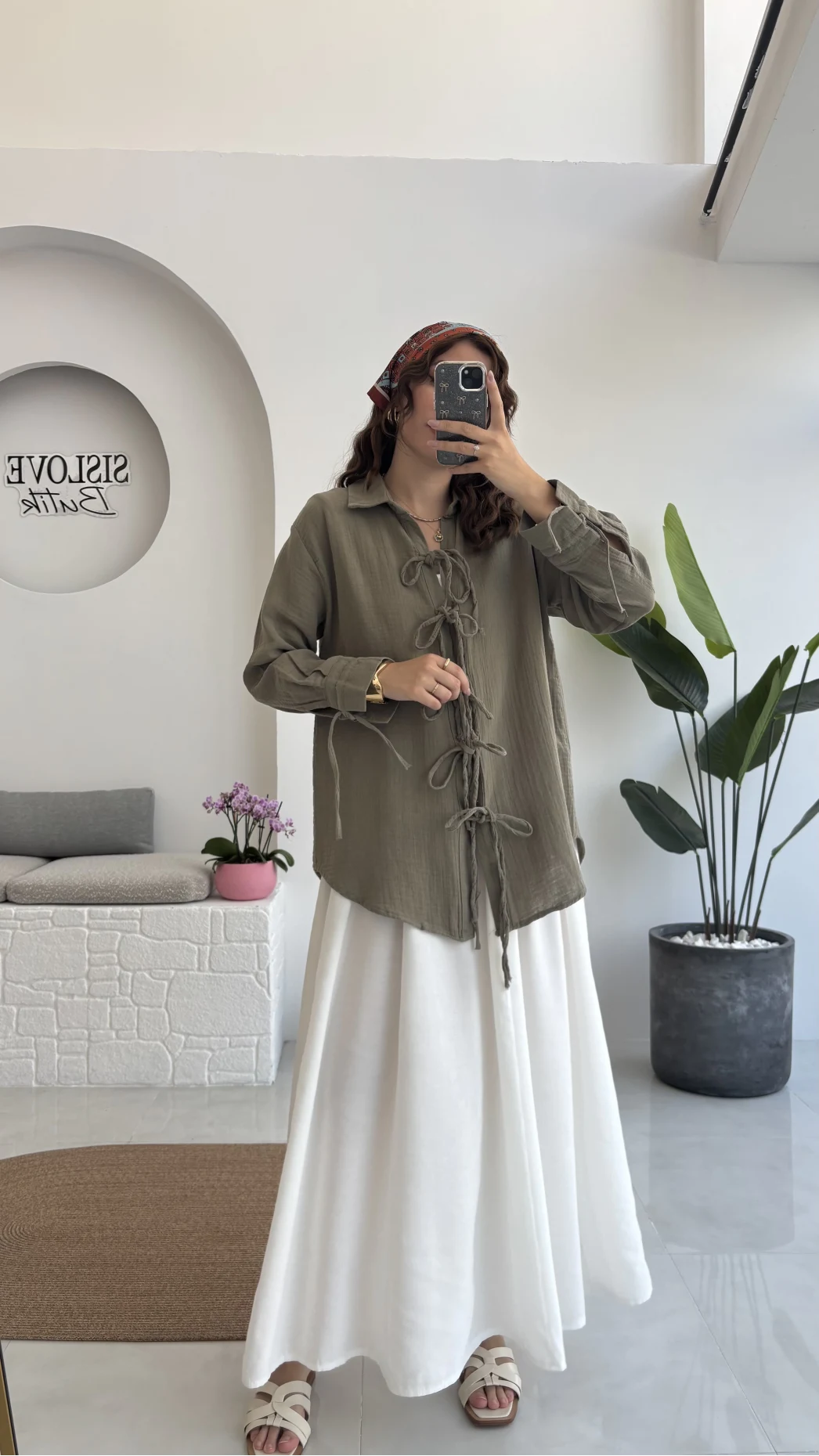 2088 - Roma Uzun Kollu Bağlamalı Gömlek - Haki