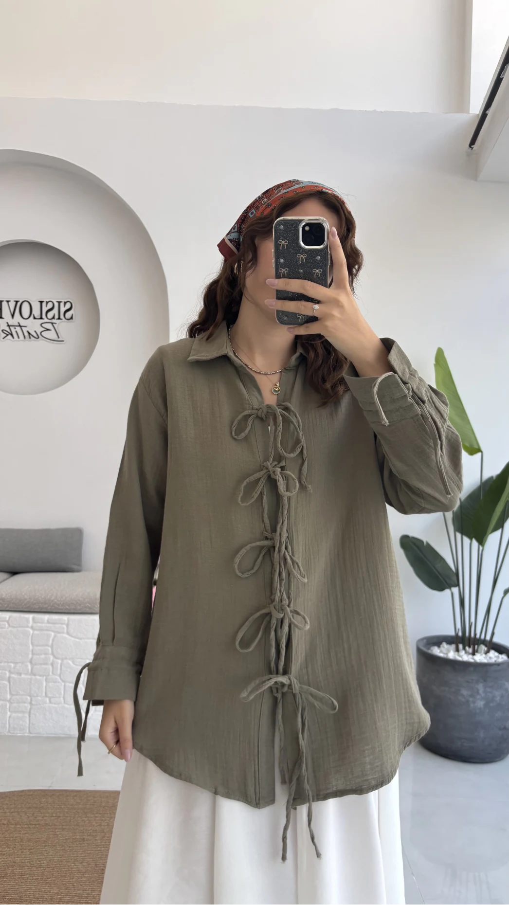 2088 - Roma Uzun Kollu Bağlamalı Gömlek - Haki