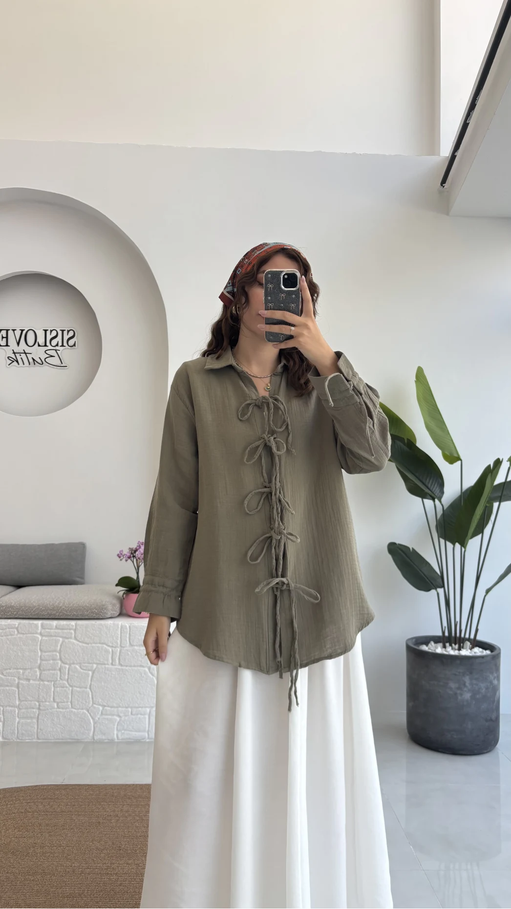 2088 - Roma Uzun Kollu Bağlamalı Gömlek - Haki