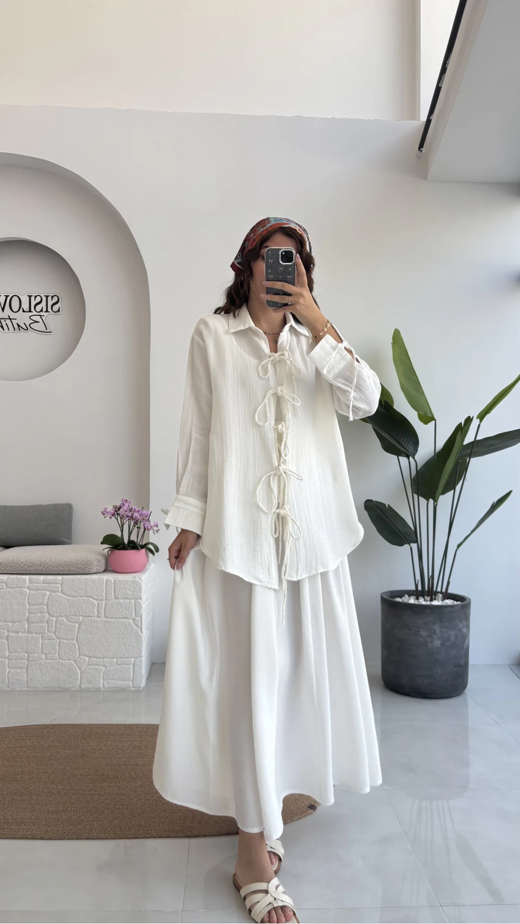 2088 - Roma Uzun Kollu Bağlamalı Gömlek - Kırık Beyaz