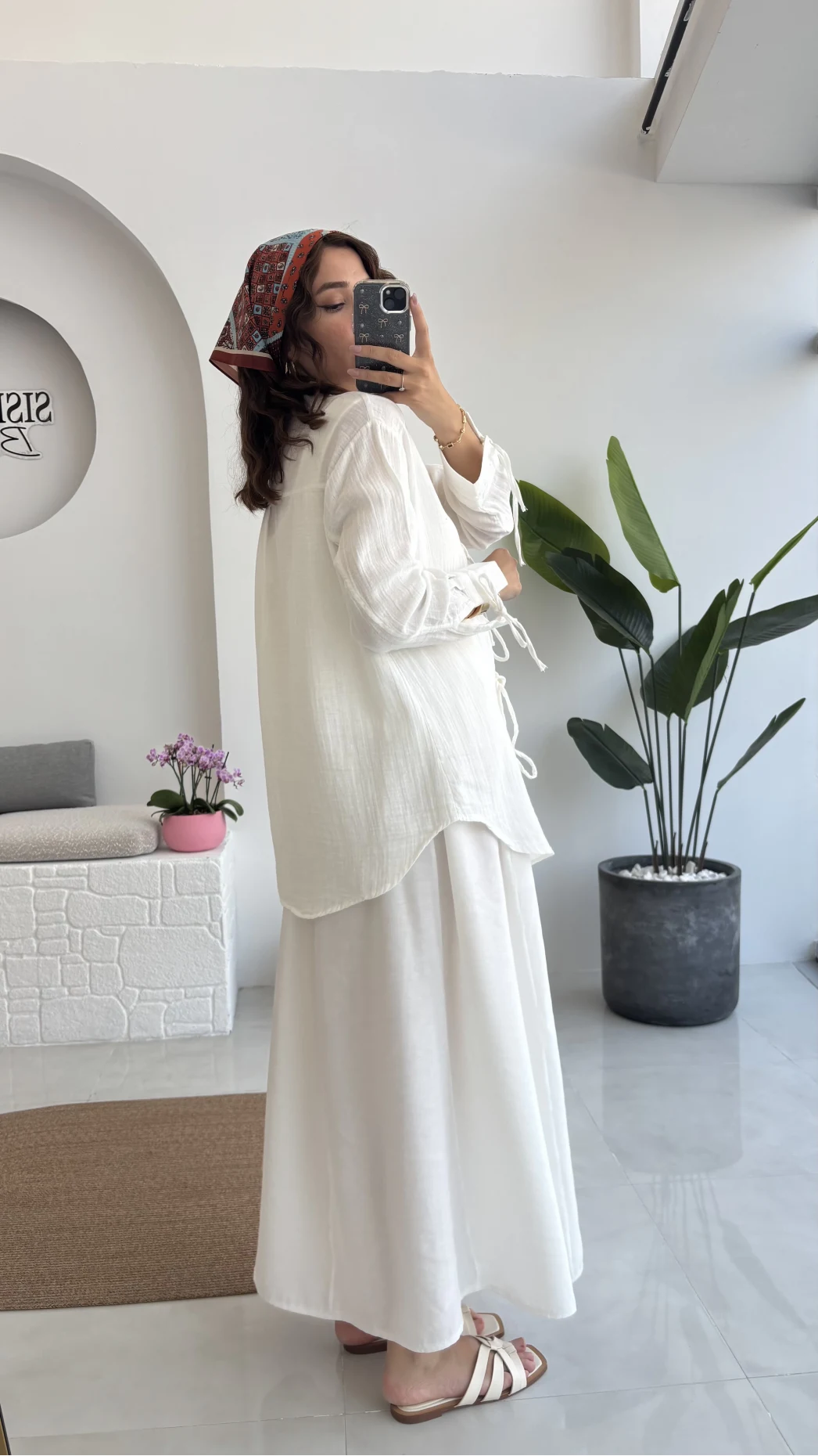 2088 - Roma Uzun Kollu Bağlamalı Gömlek - Kırık Beyaz