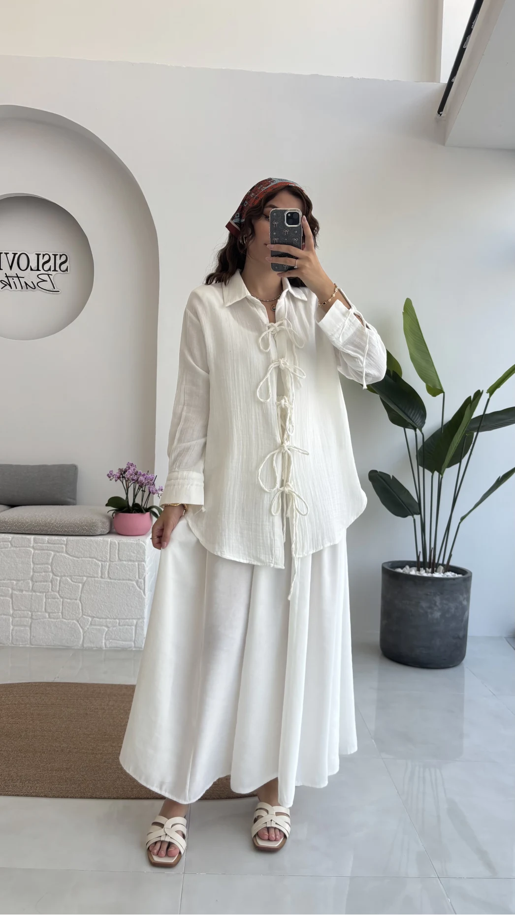 2088 - Roma Uzun Kollu Bağlamalı Gömlek - Kırık Beyaz