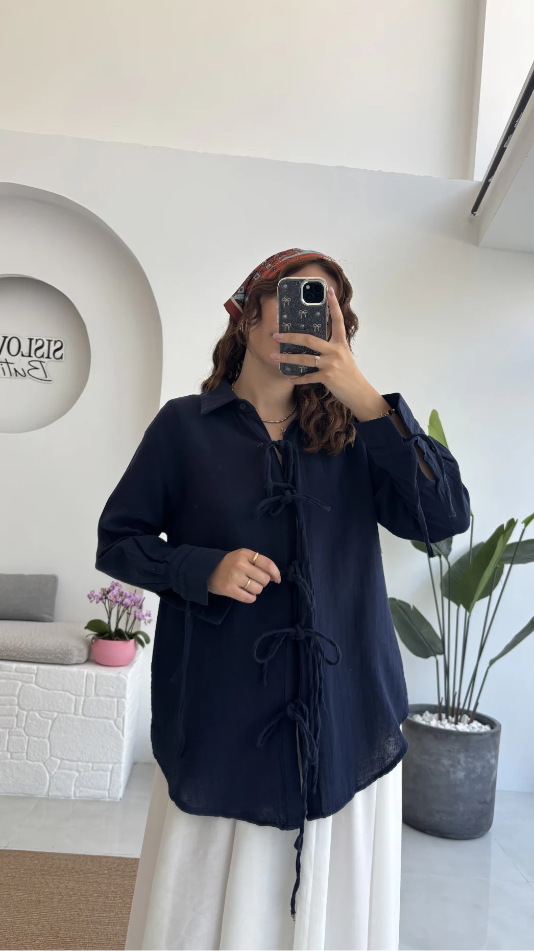 2088 - Roma Uzun Kollu Bağlamalı Gömlek - Lacivert