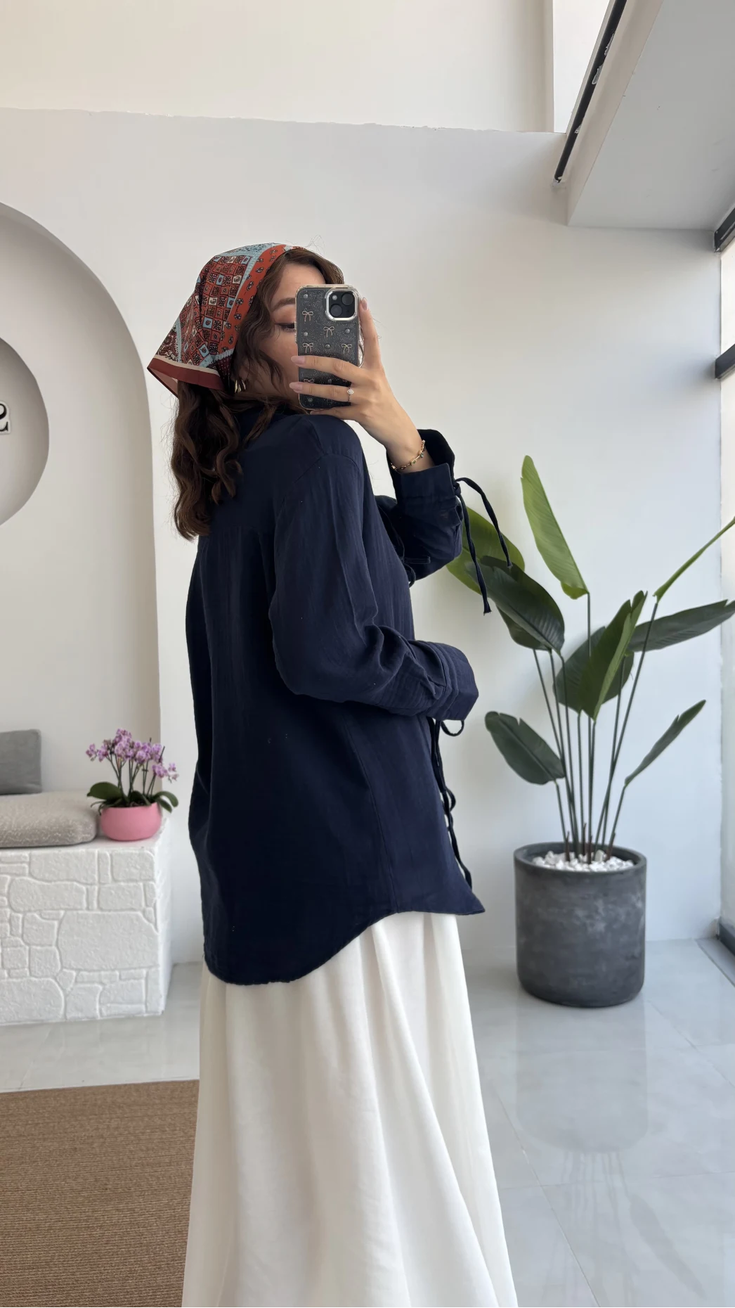 2088 - Roma Uzun Kollu Bağlamalı Gömlek - Lacivert