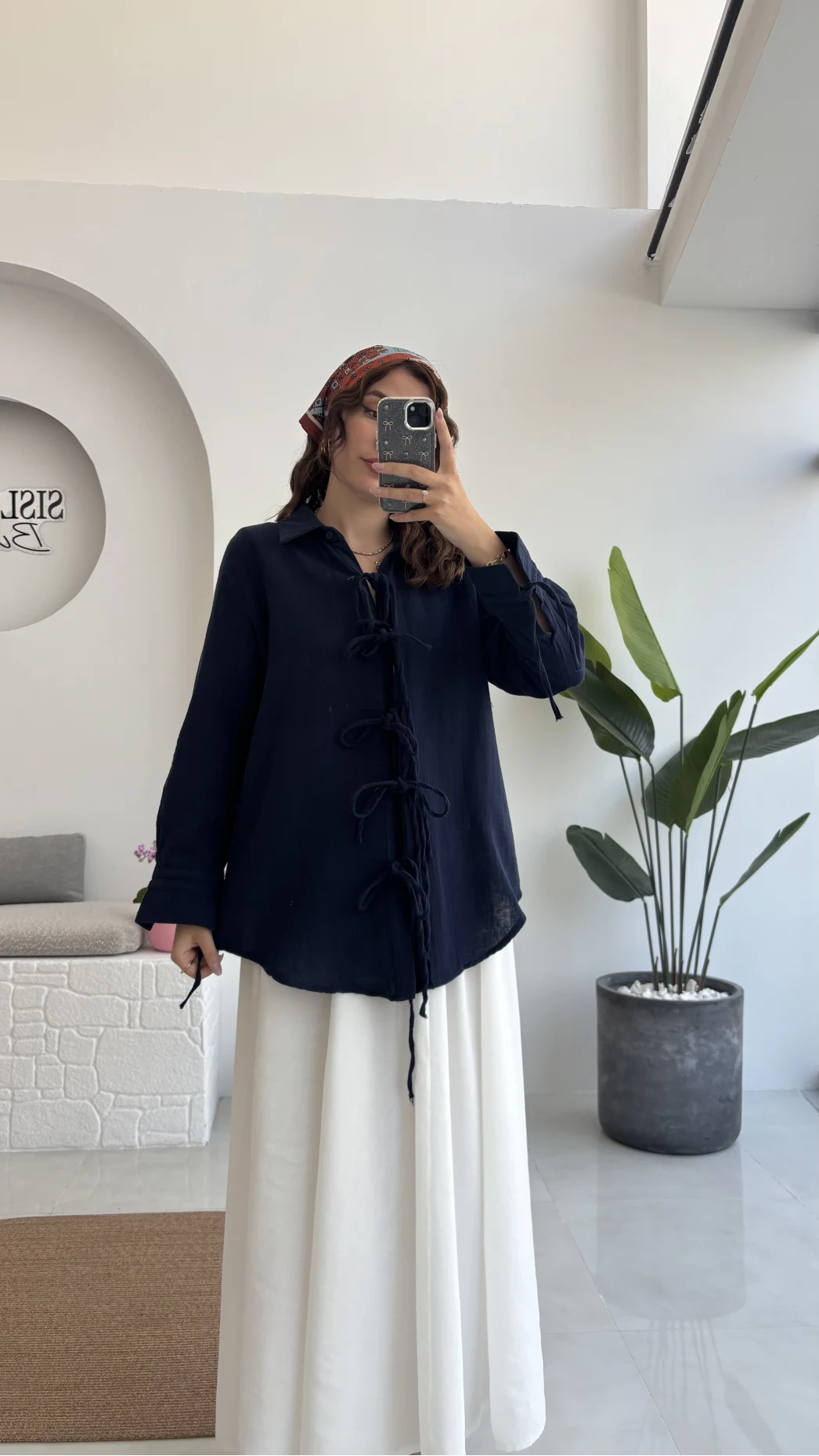 2088 - Roma Uzun Kollu Bağlamalı Gömlek - Lacivert