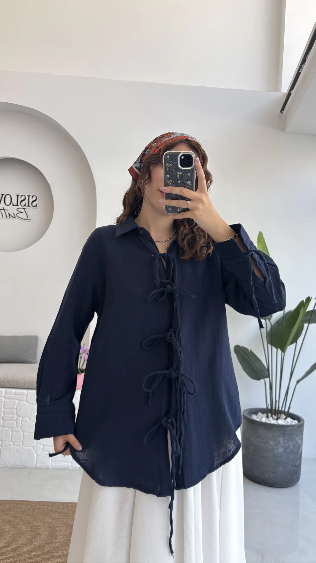 2088 - Roma Uzun Kollu Bağlamalı Gömlek - Lacivert