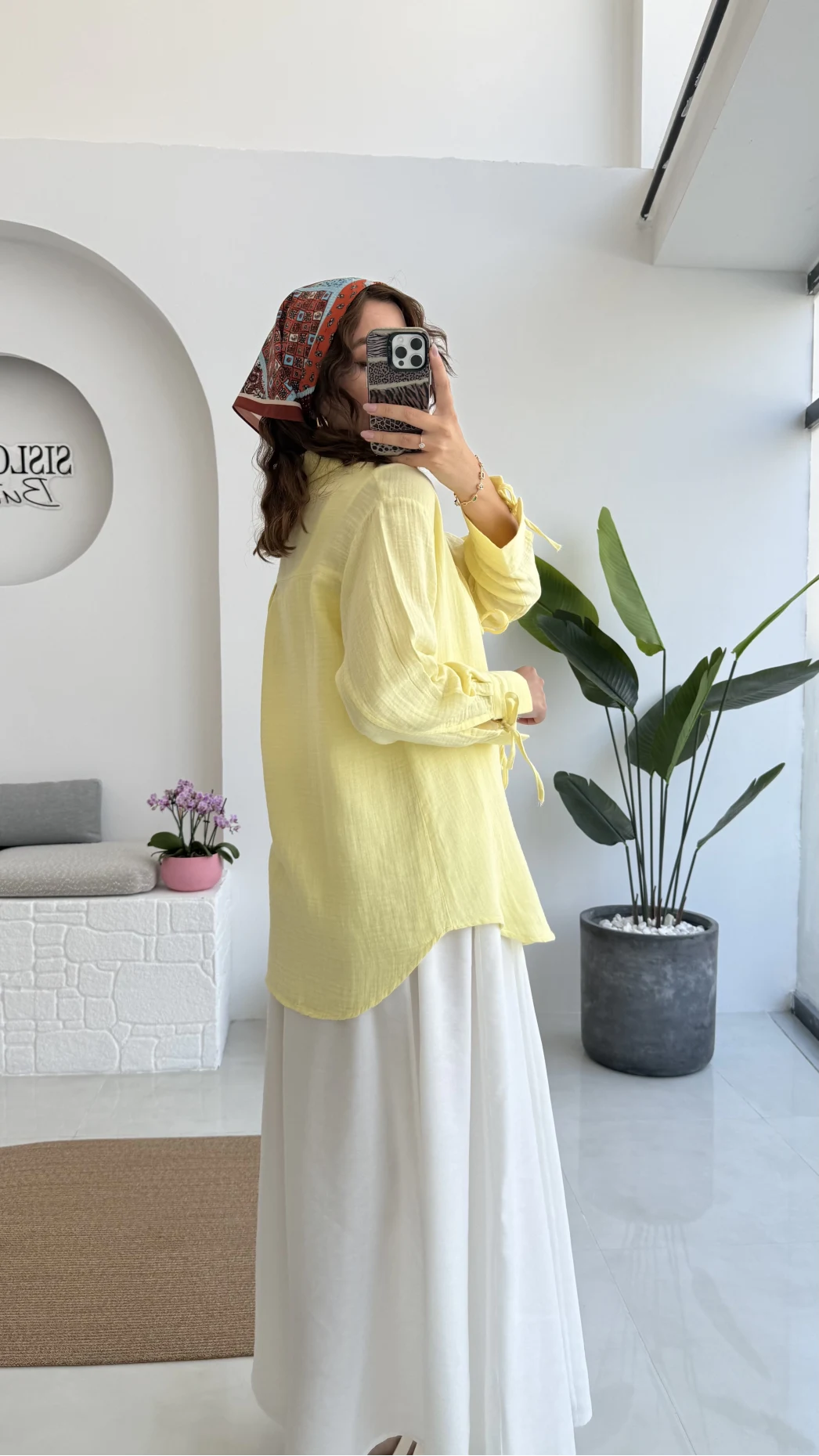 2088 - Roma Uzun Kollu Bağlamalı Gömlek - Sarı