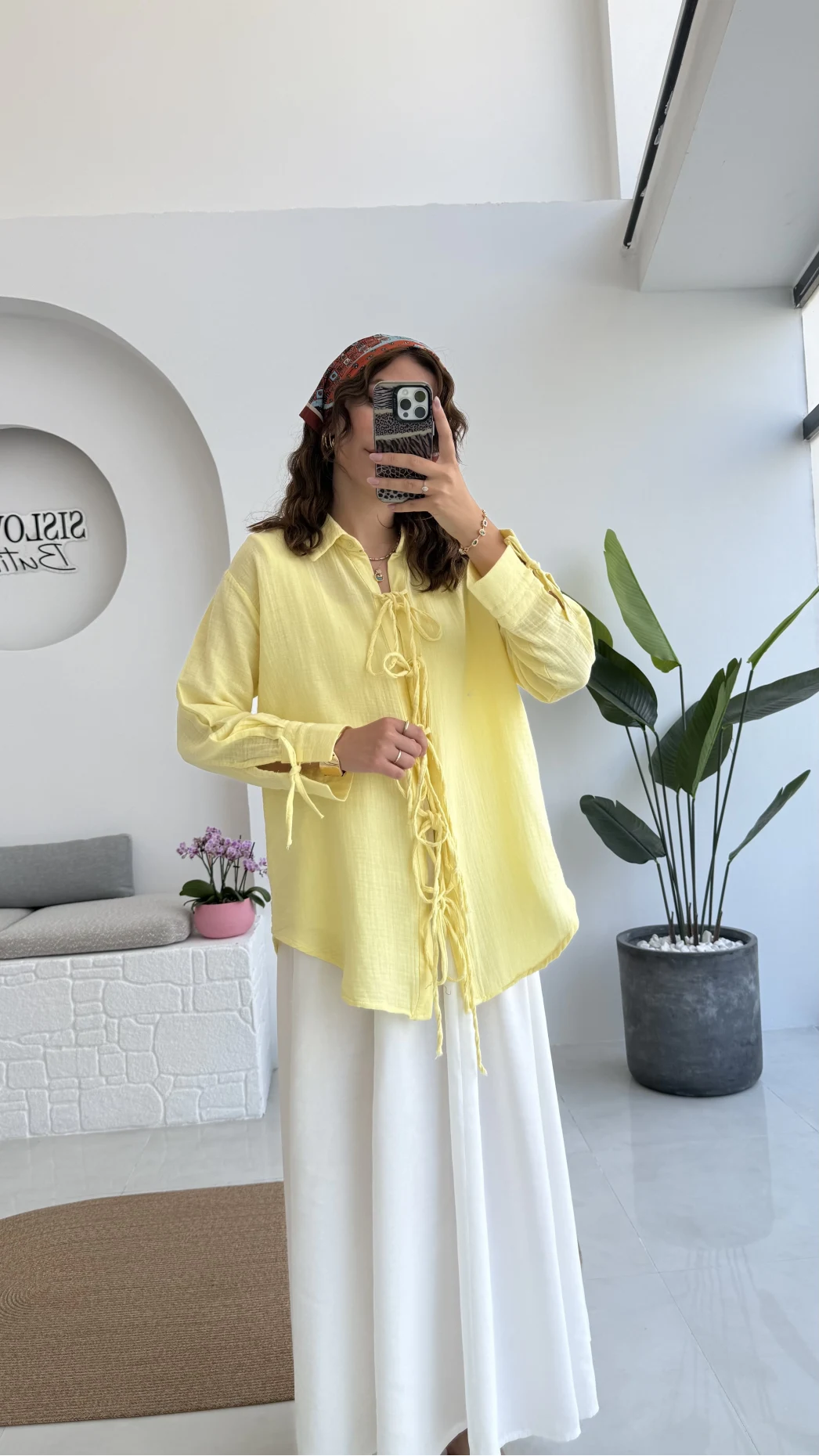 2088 - Roma Uzun Kollu Bağlamalı Gömlek - Sarı