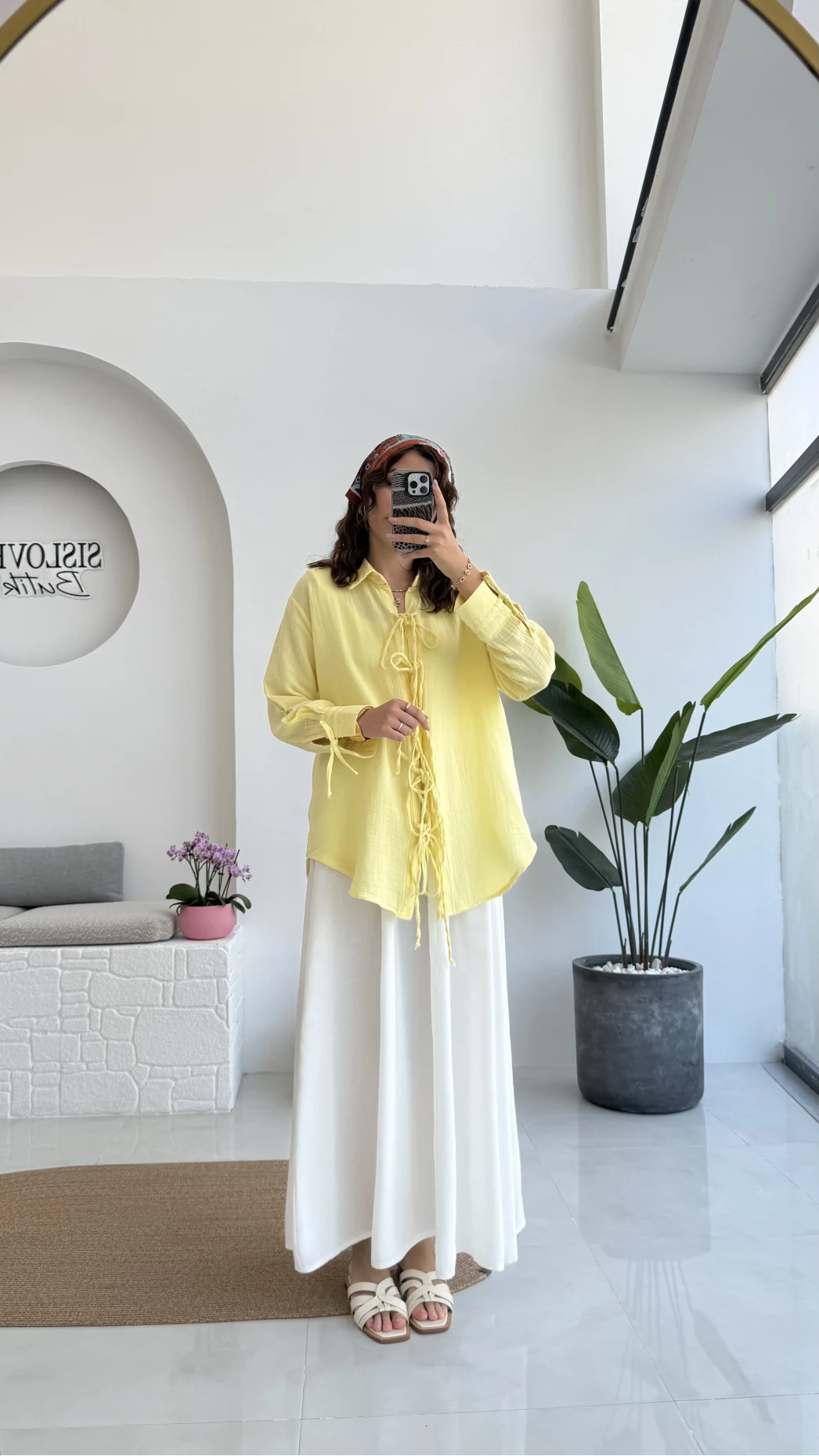 2088 - Roma Uzun Kollu Bağlamalı Gömlek - Sarı