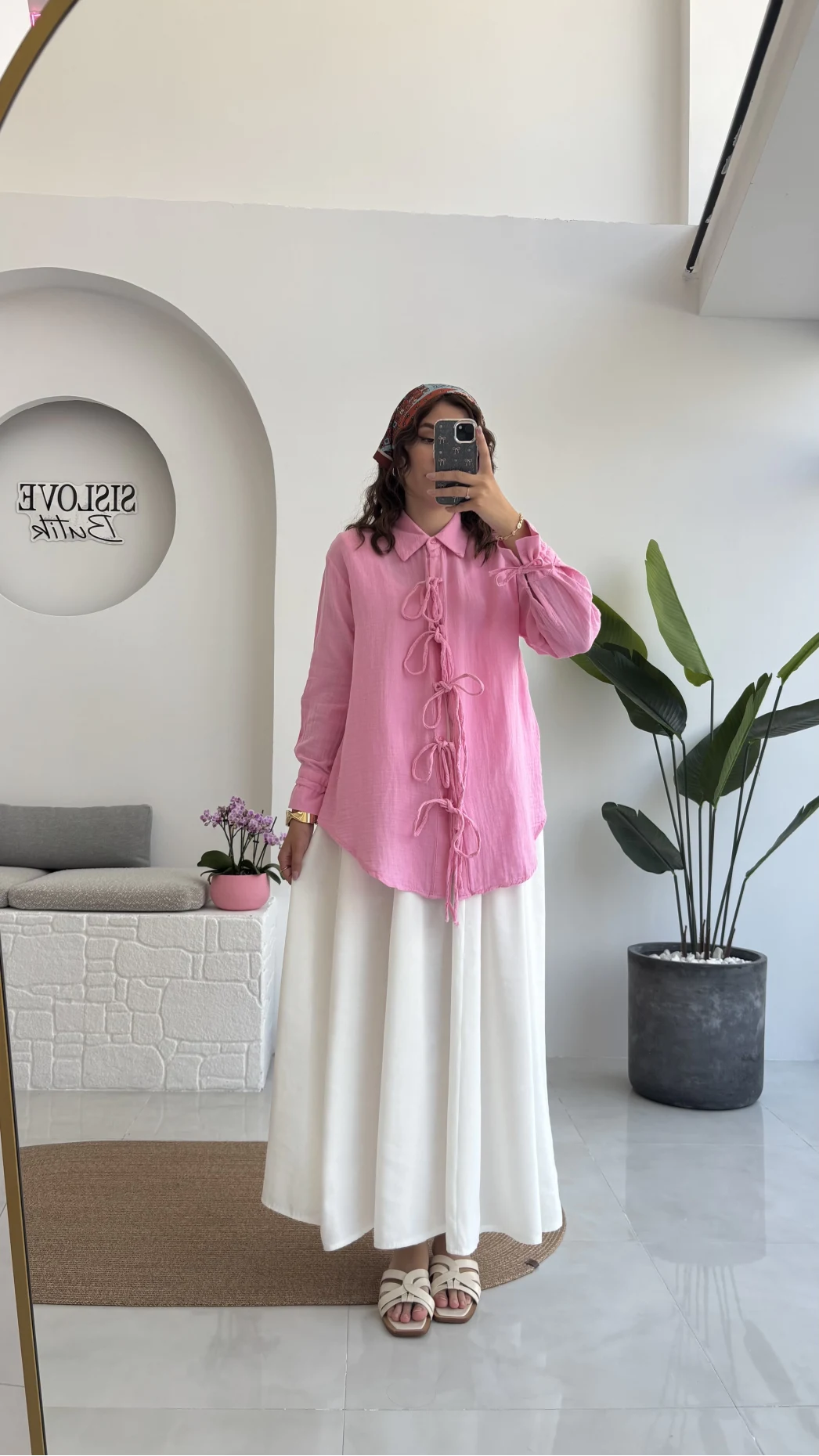 2088 - Roma Uzun Kollu Bağlamalı Gömlek - Şeker Pembesi