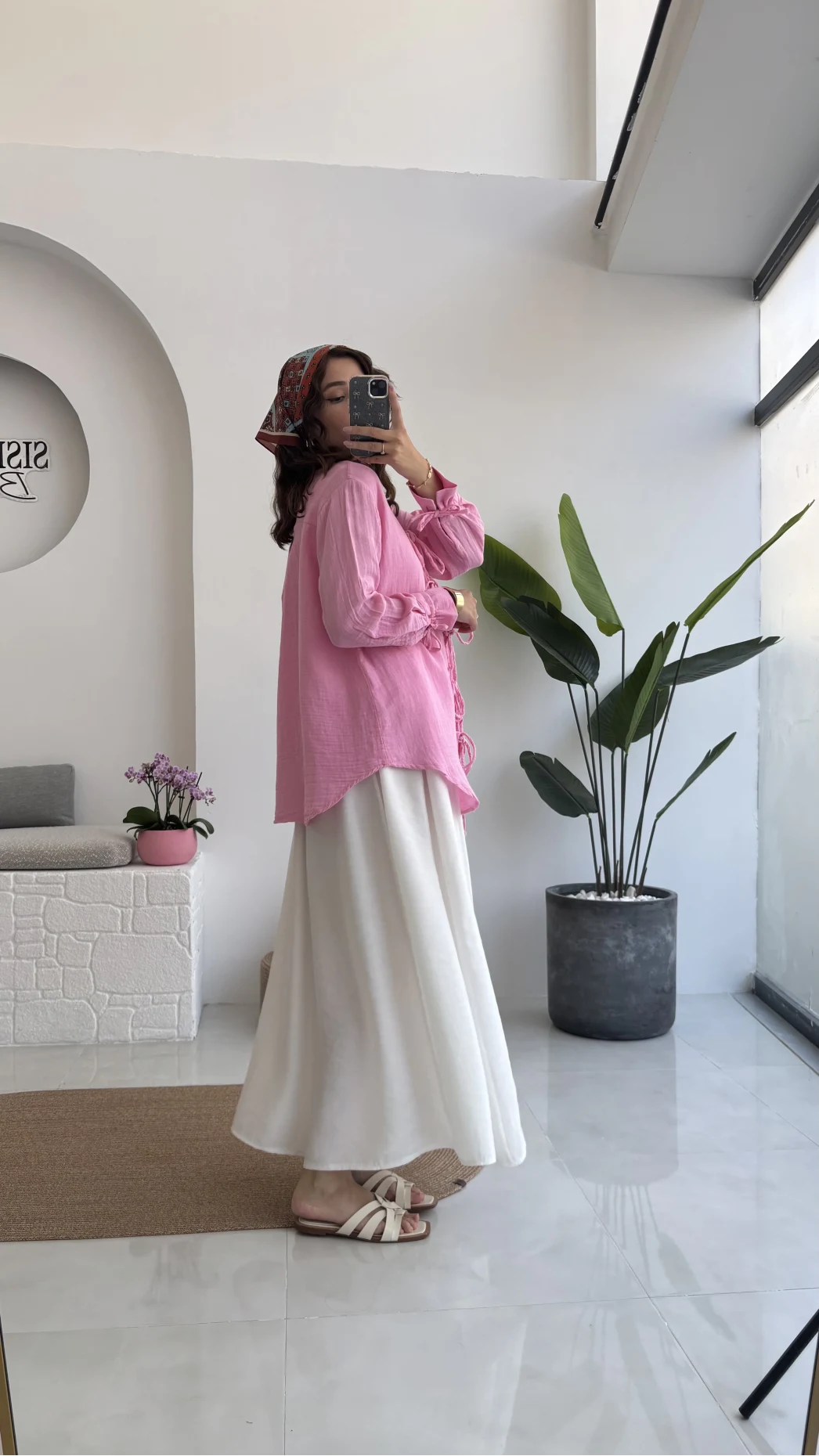 2088 - Roma Uzun Kollu Bağlamalı Gömlek - Şeker Pembesi