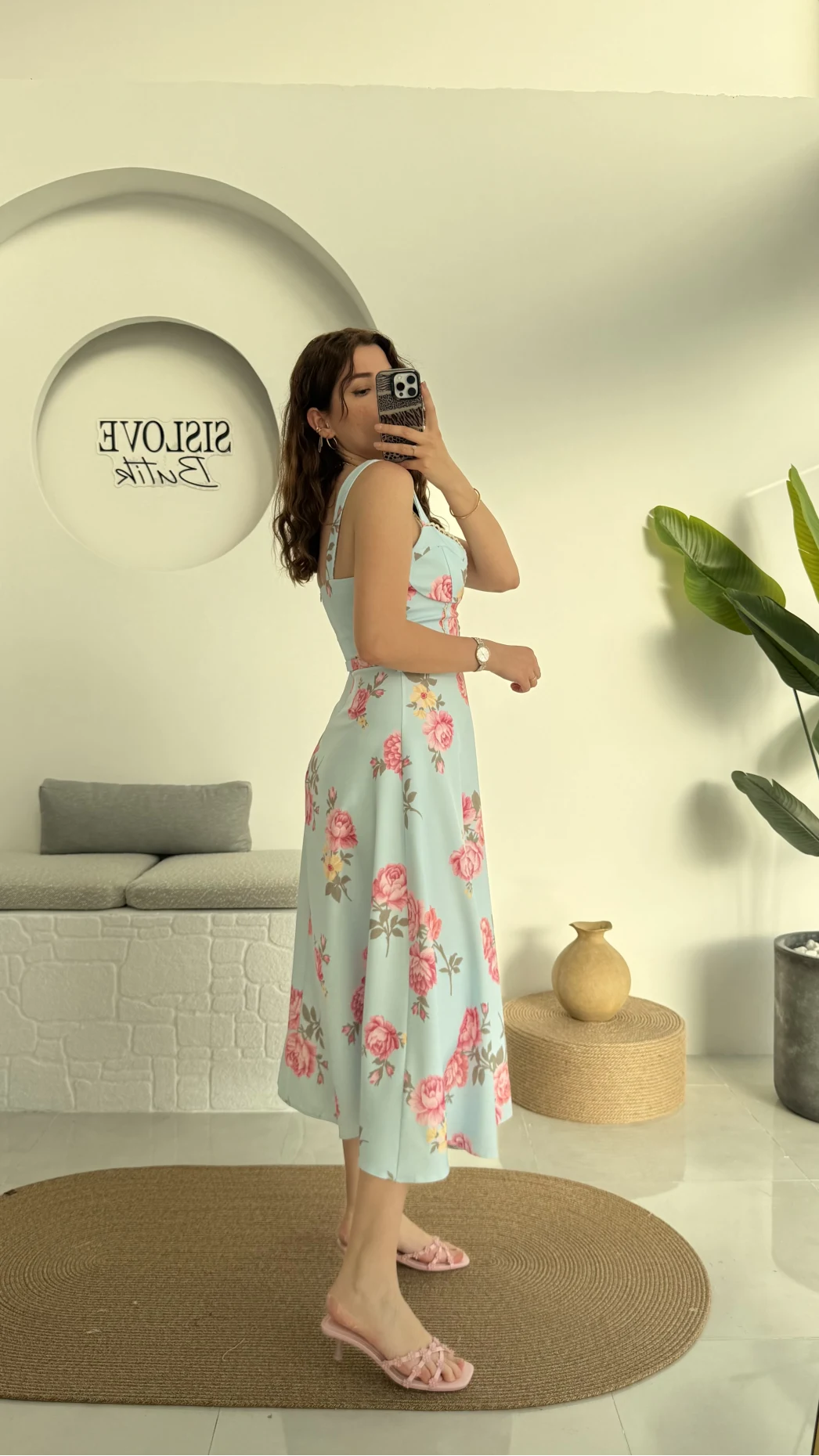 Rosa Kemerli Elbise - Bebe Mavisi - 8582