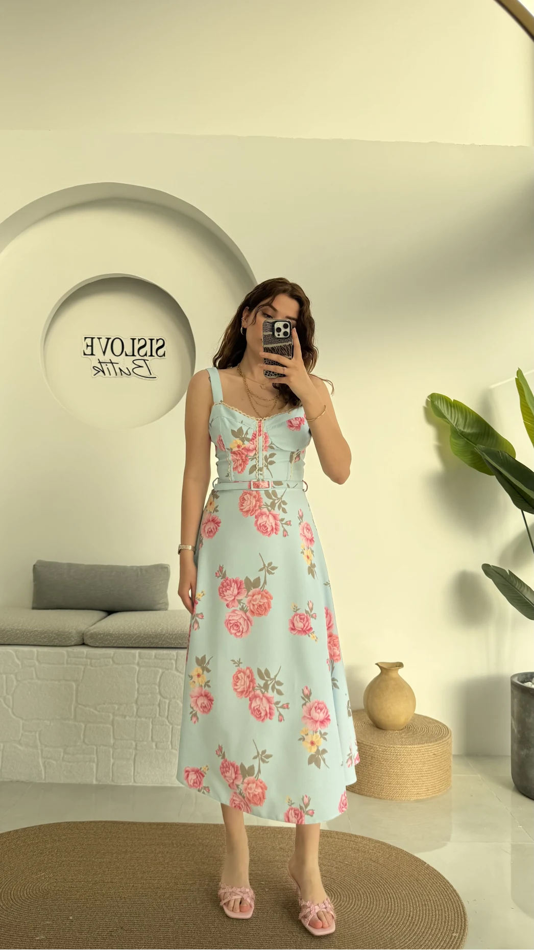 Rosa Kemerli Elbise - Bebe Mavisi - 8582