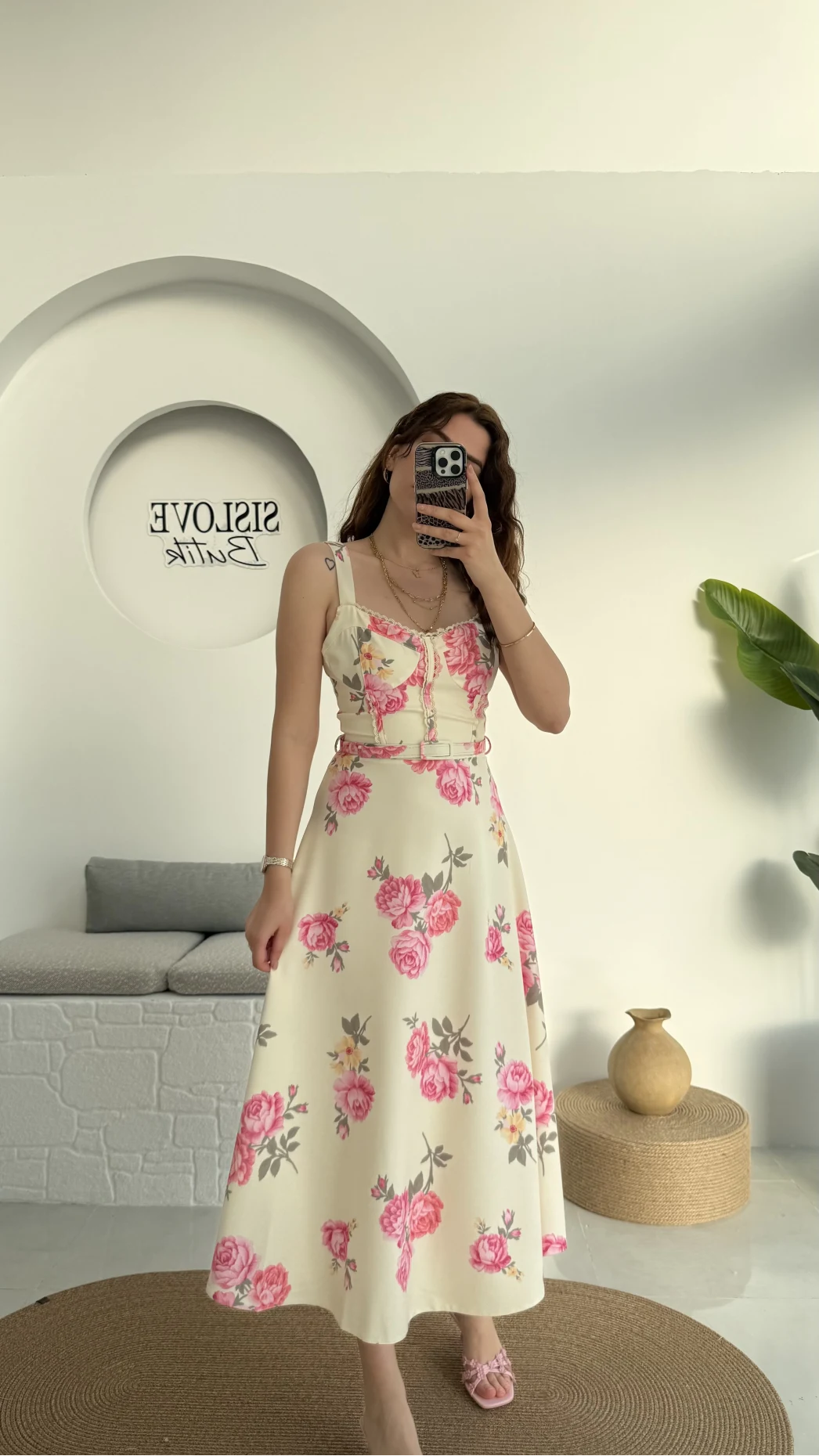 Rosa Kemerli Elbise - Ekru - 8582