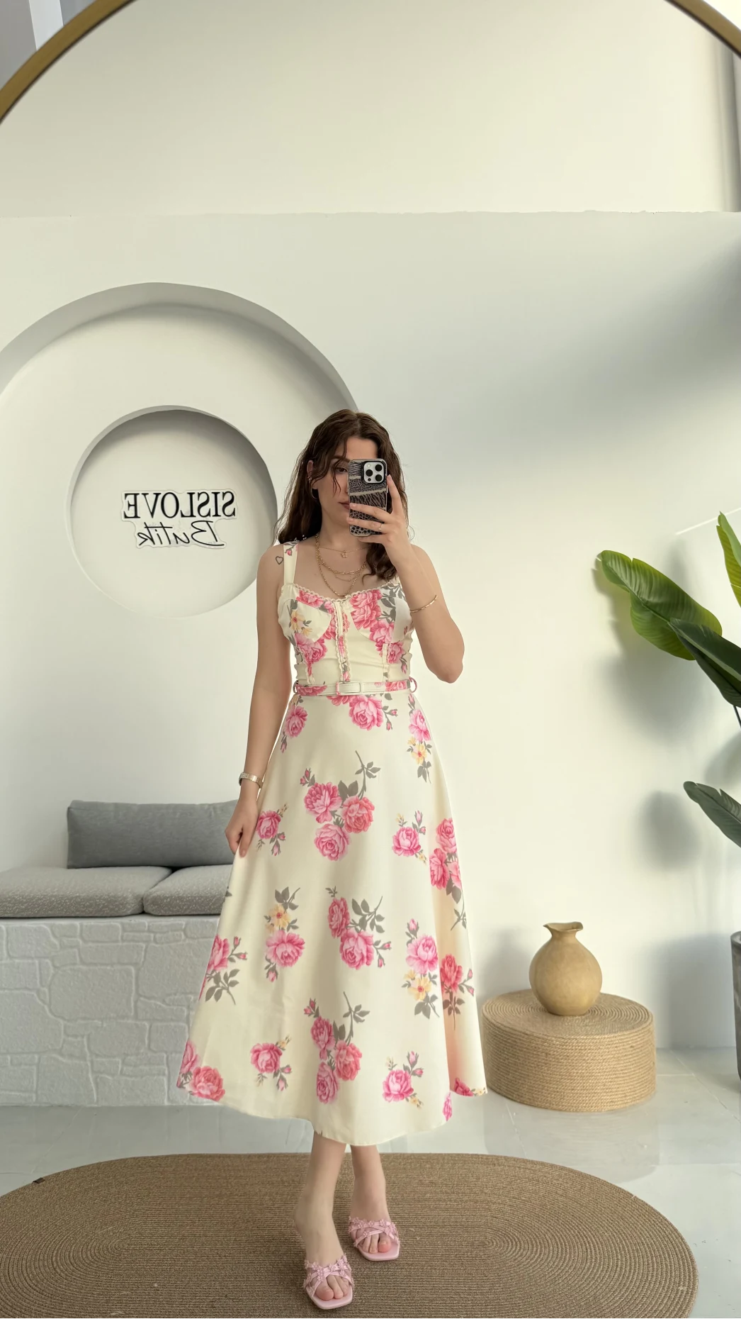 Rosa Kemerli Elbise - Ekru - 8582