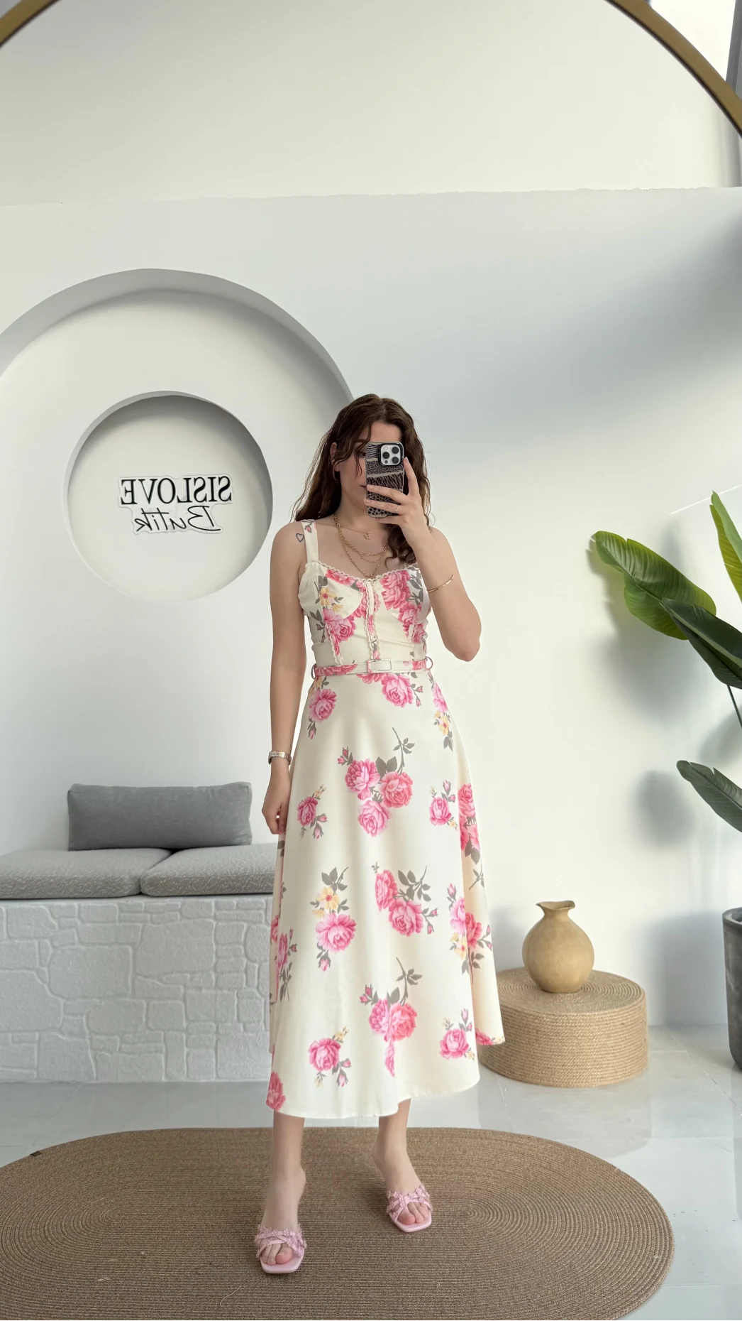 Rosa Kemerli Elbise - Ekru - 8582