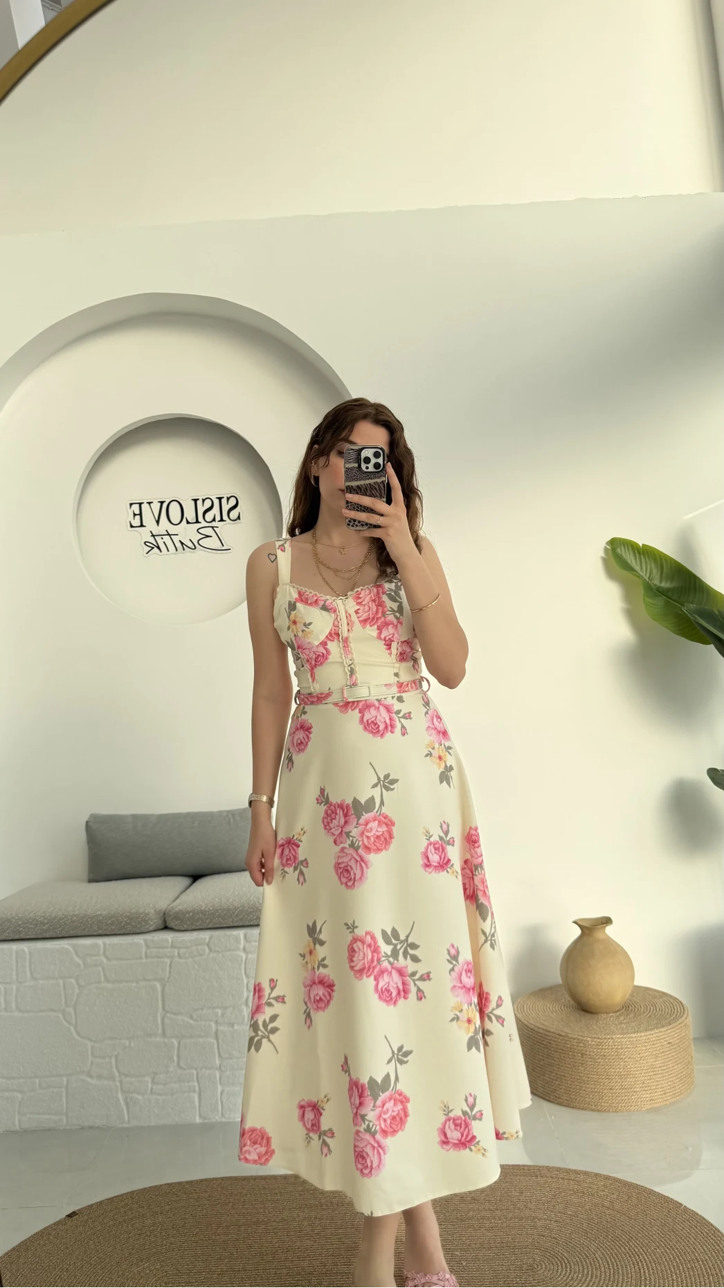 Rosa Kemerli Elbise - Ekru - 8582