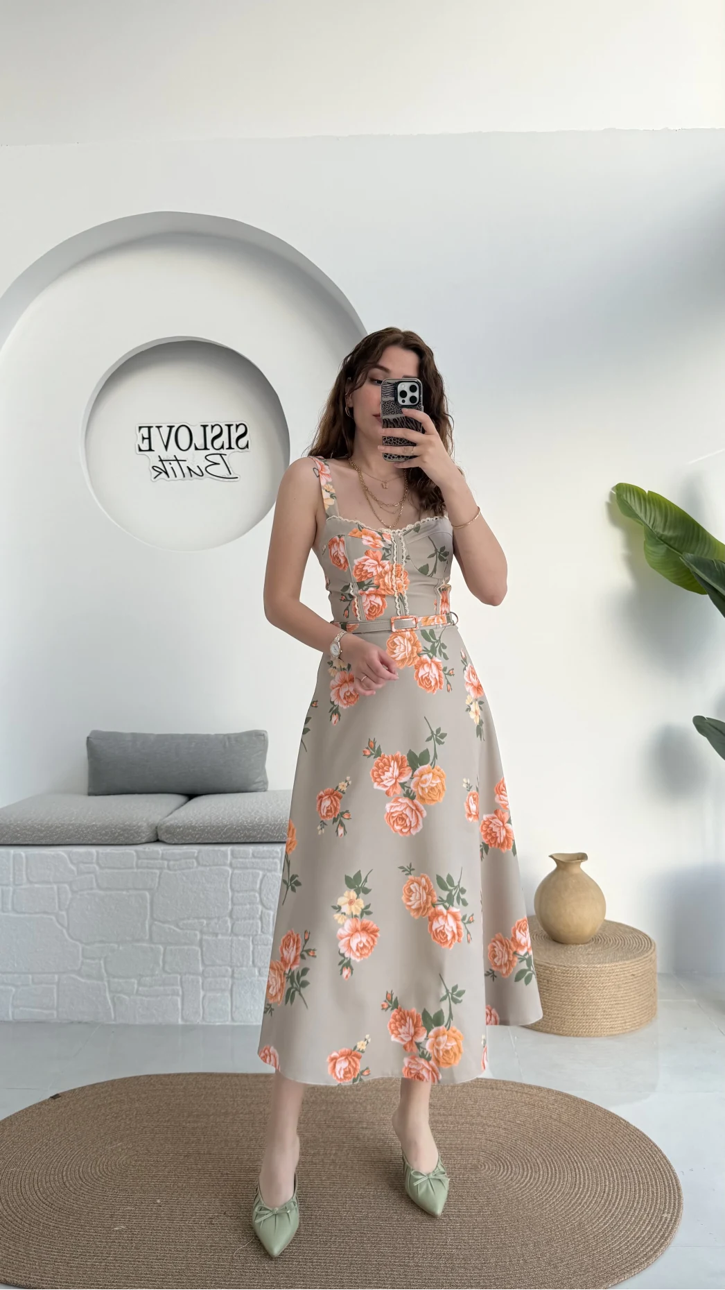 Rosa Kemerli Elbise - Haki - 8582