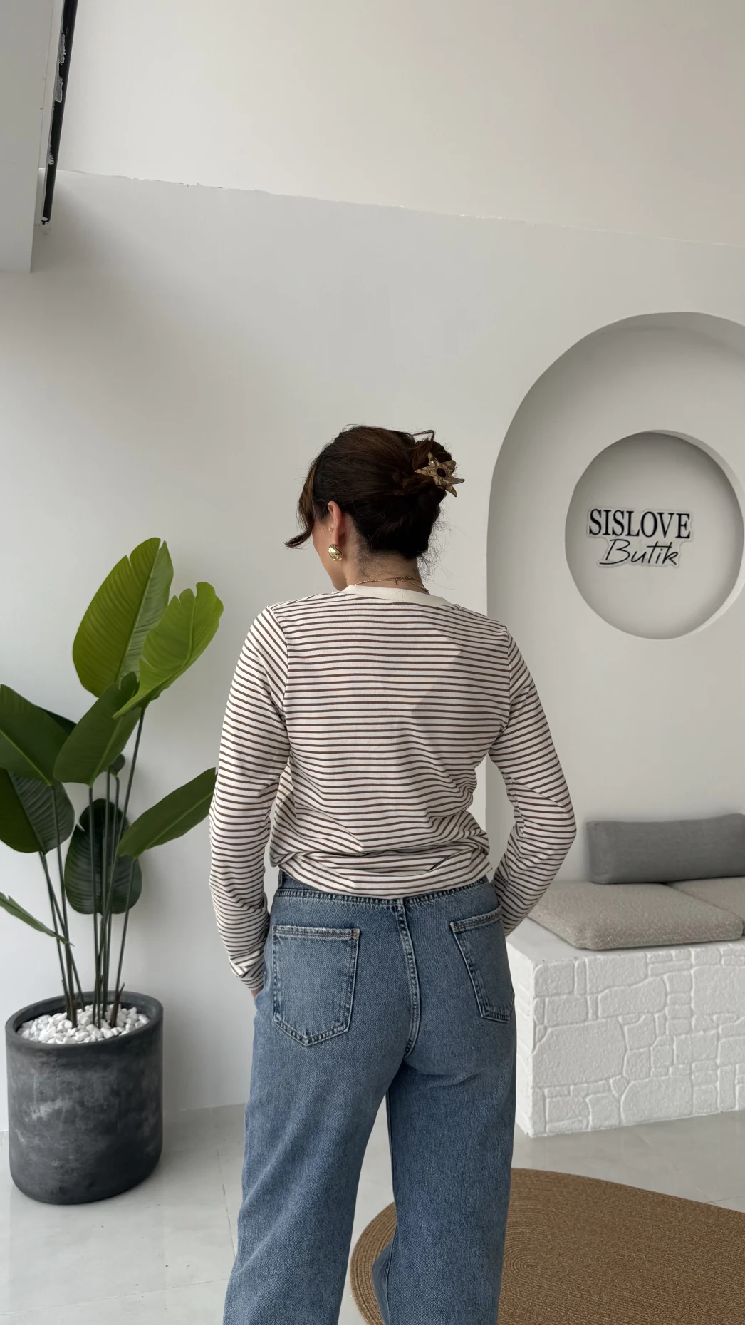 Rosalind Uzun Kollu Çizgili Bluz - Kahverengi