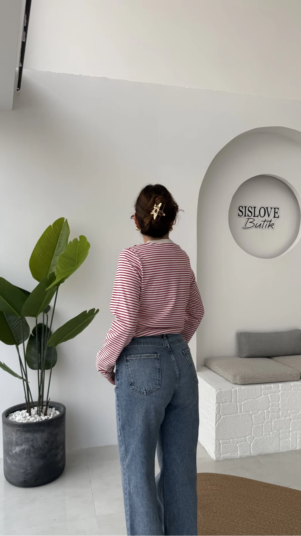 Rosalind Uzun Kollu Çizgili Bluz - Kırmızı