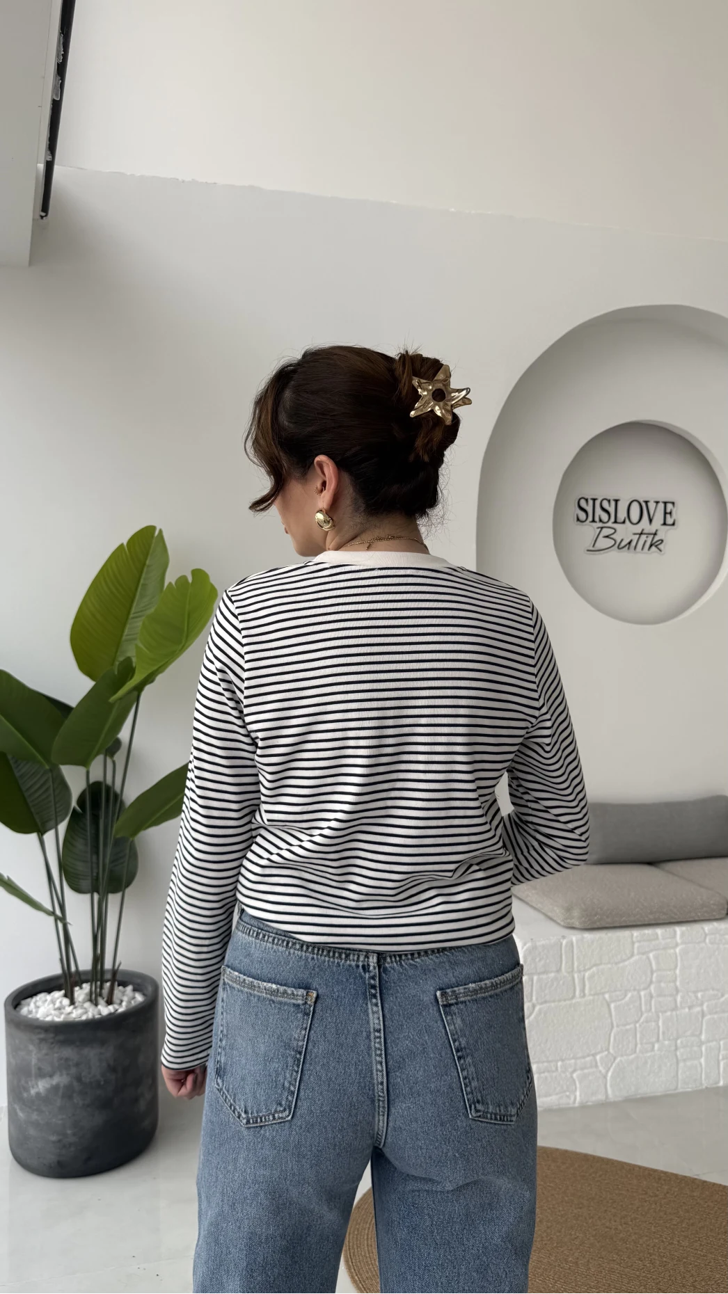 Rosalind Uzun Kollu Çizgili Bluz - Lacivert