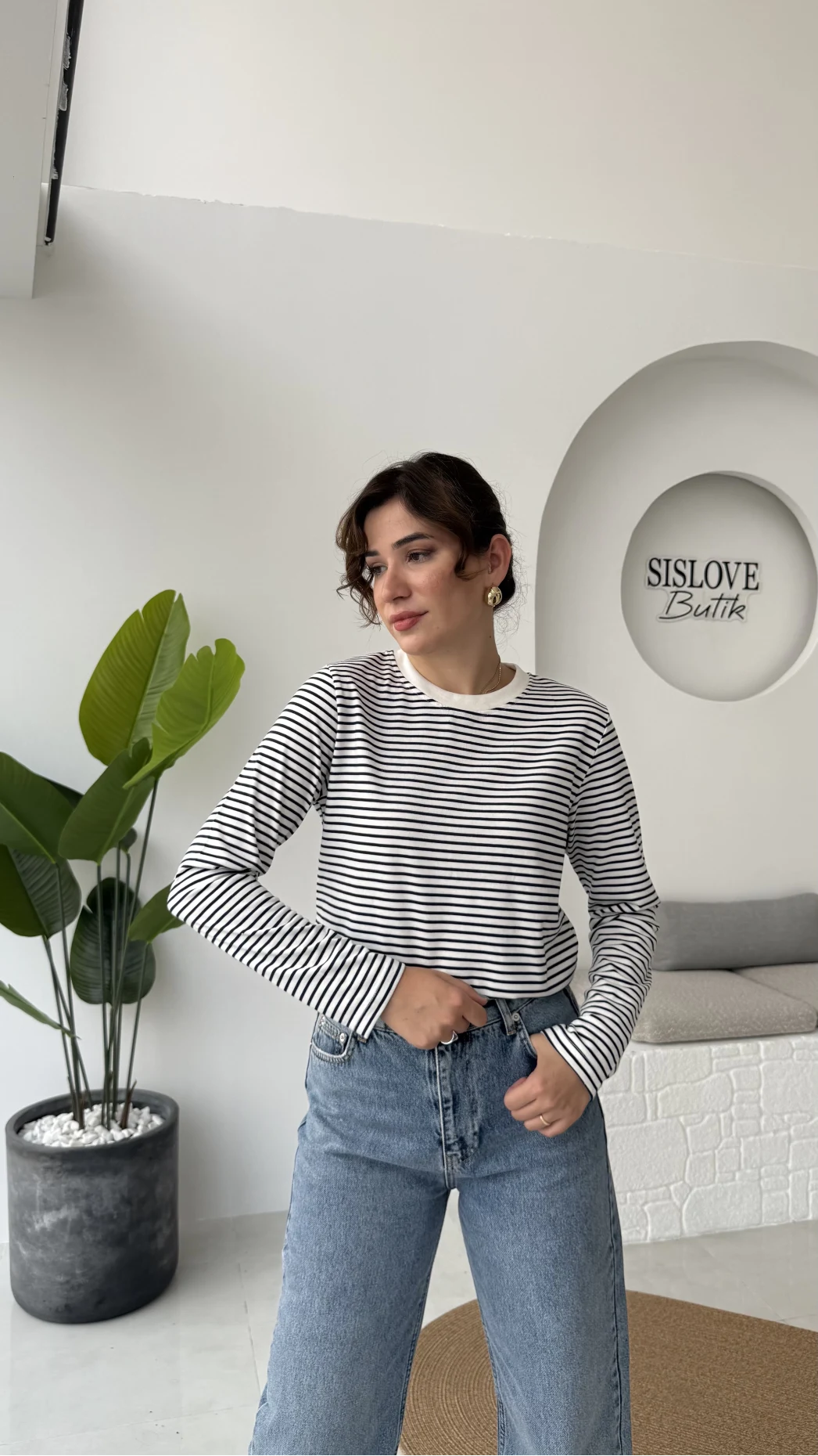 Rosalind Uzun Kollu Çizgili Bluz - Lacivert