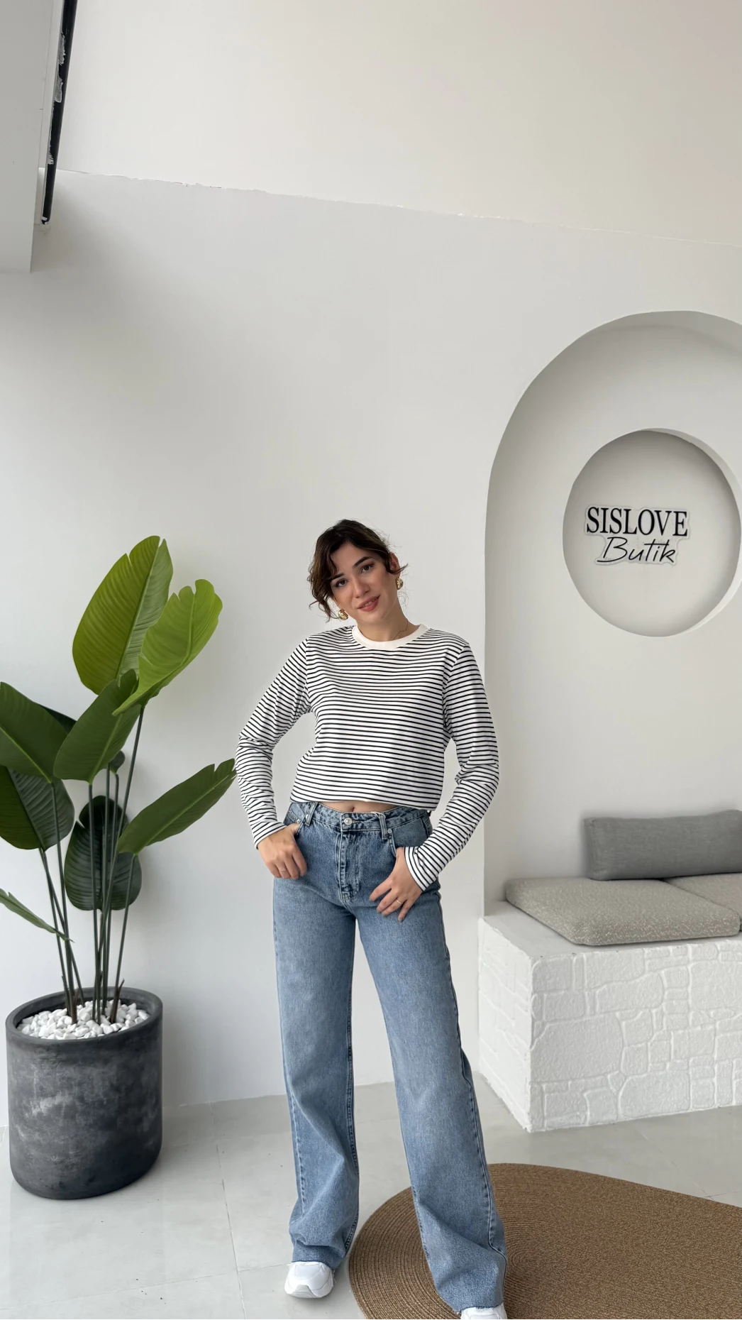 Rosalind Uzun Kollu Çizgili Bluz - Lacivert