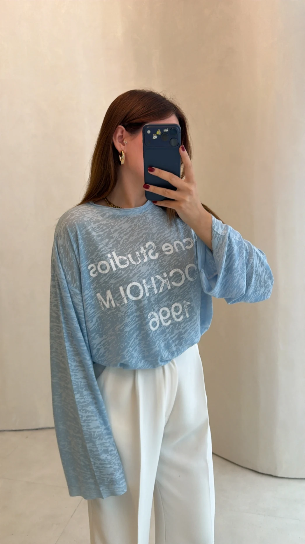 Rowe Baskı Detay Tshirt - Mavi - Kod: 1113