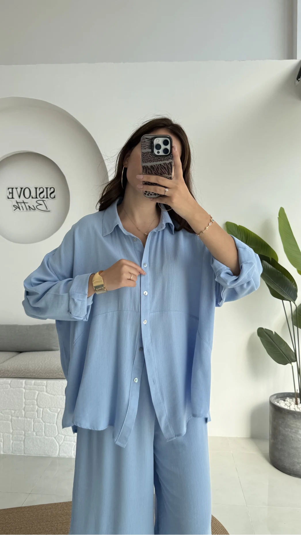 Roxy Gofre Gömlek Pantolon Takım - Mavi - 8008