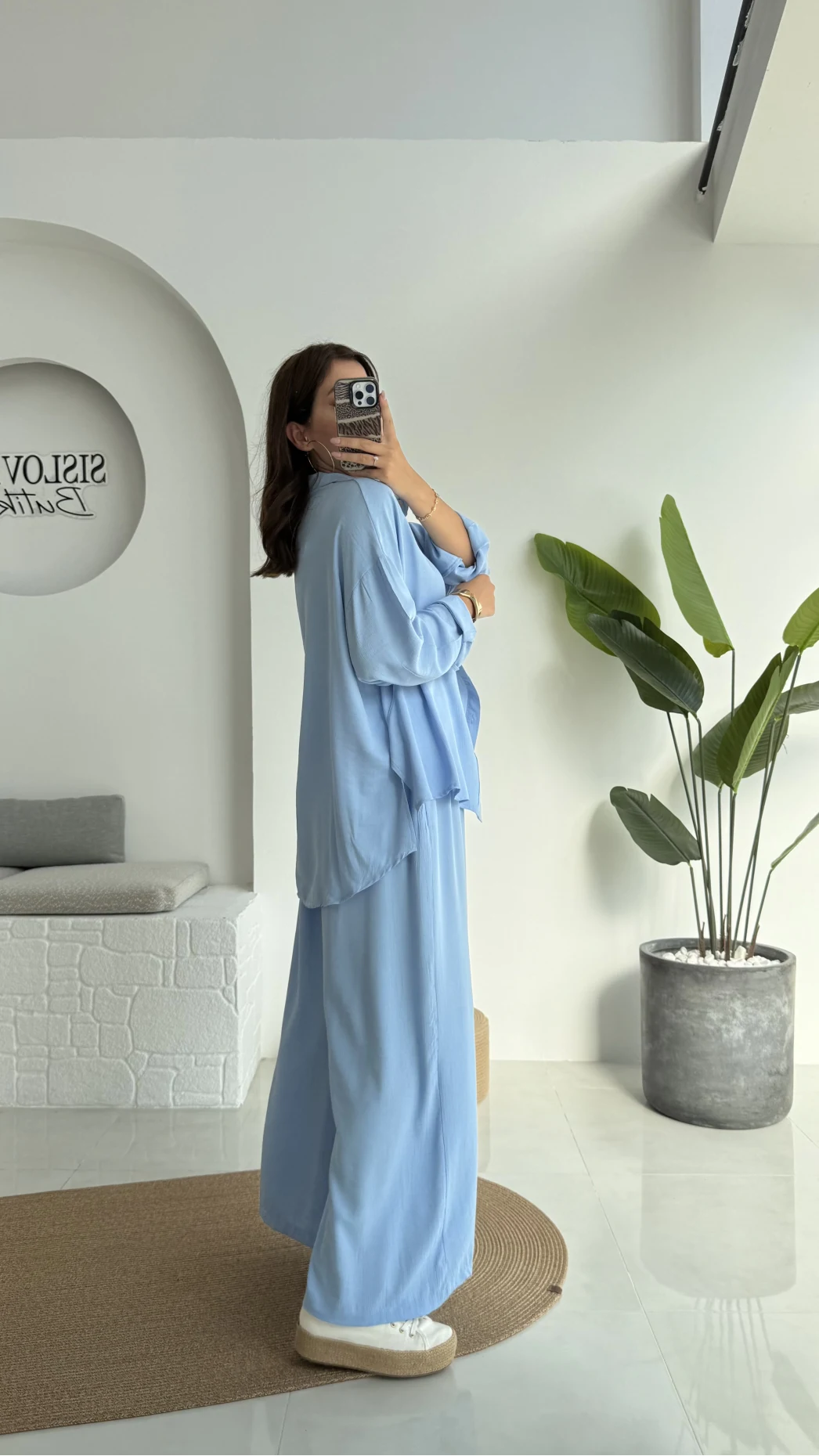 Roxy Gofre Gömlek Pantolon Takım - Mavi - 8008