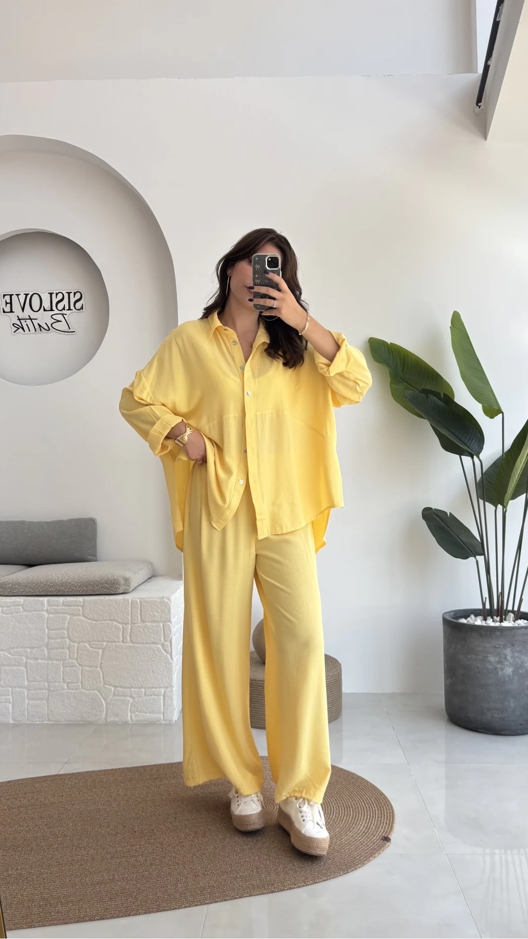 Roxy Gofre Gömlek Pantolon Takım - Sarı - 8008