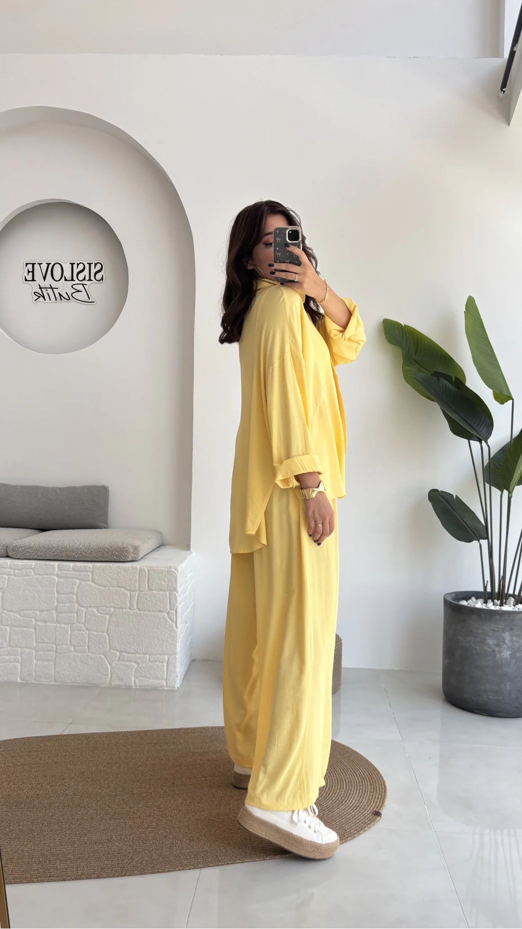 Roxy Gofre Gömlek Pantolon Takım - Sarı - 8008