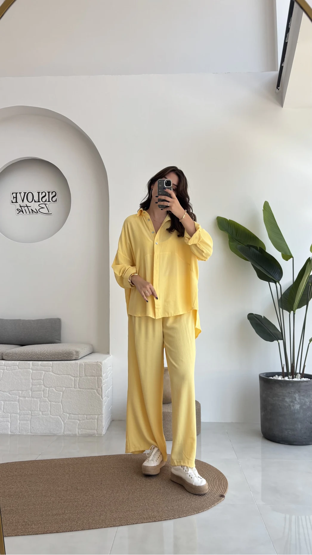 Roxy Gofre Gömlek Pantolon Takım - Sarı - 8008