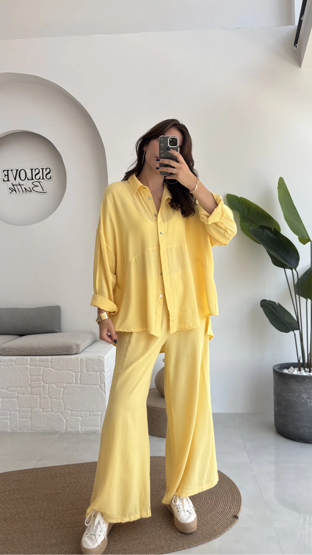 Roxy Gofre Gömlek Pantolon Takım - Sarı - 8008