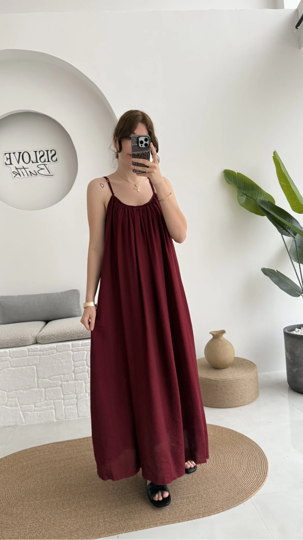 Ru Dökümlü Viskon Elbise - Bordo - 3013