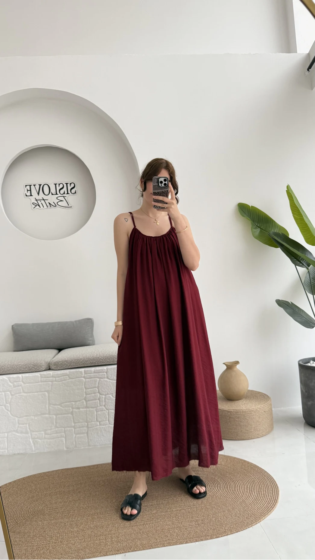 Ru Dökümlü Viskon Elbise - Bordo - 3013