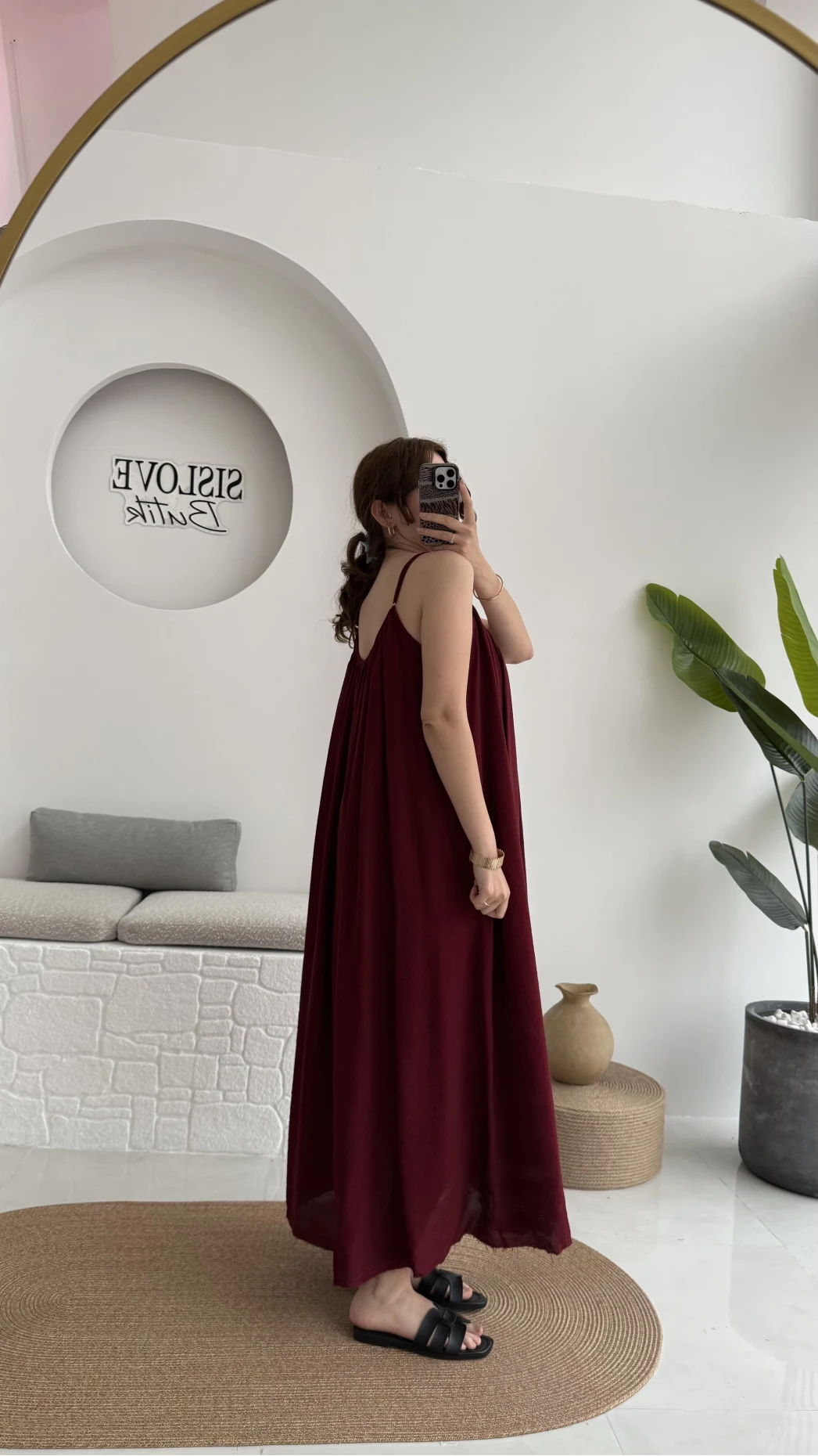 Ru Dökümlü Viskon Elbise - Bordo - 3013