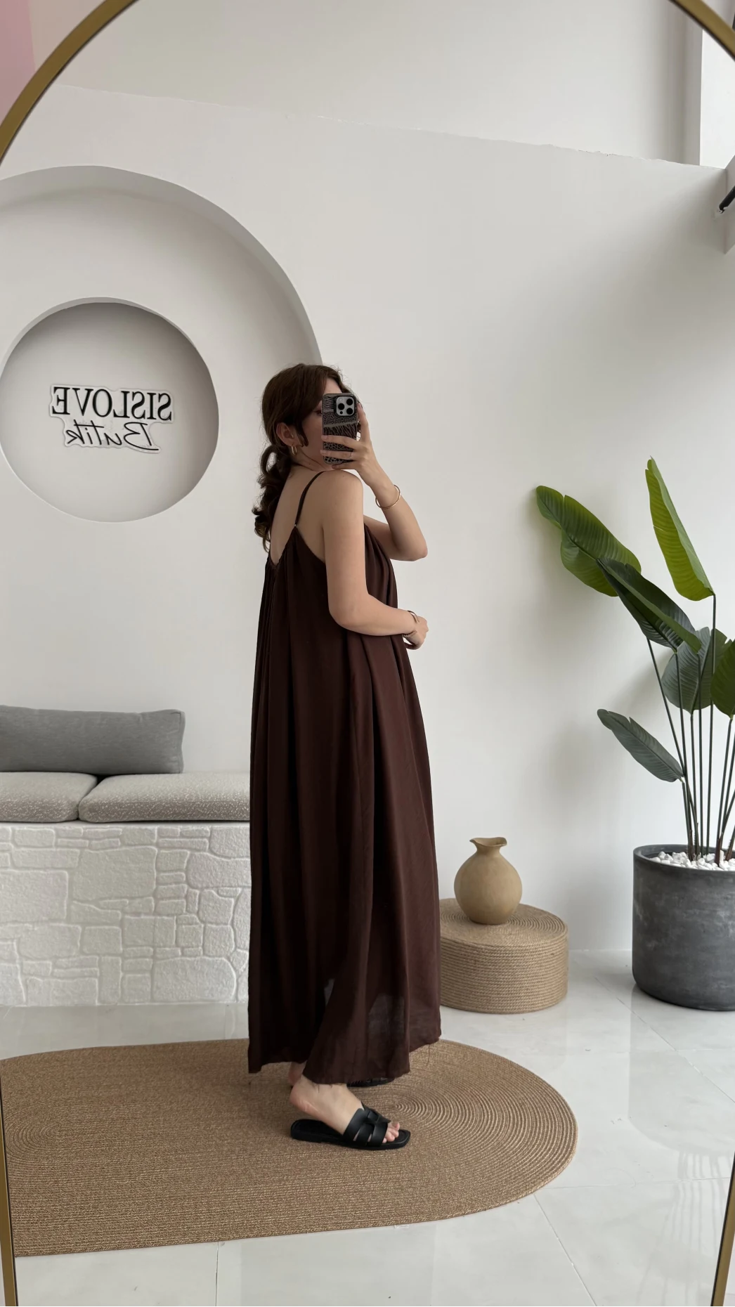 Ru Dökümlü Viskon Elbise - Kahve - 3013