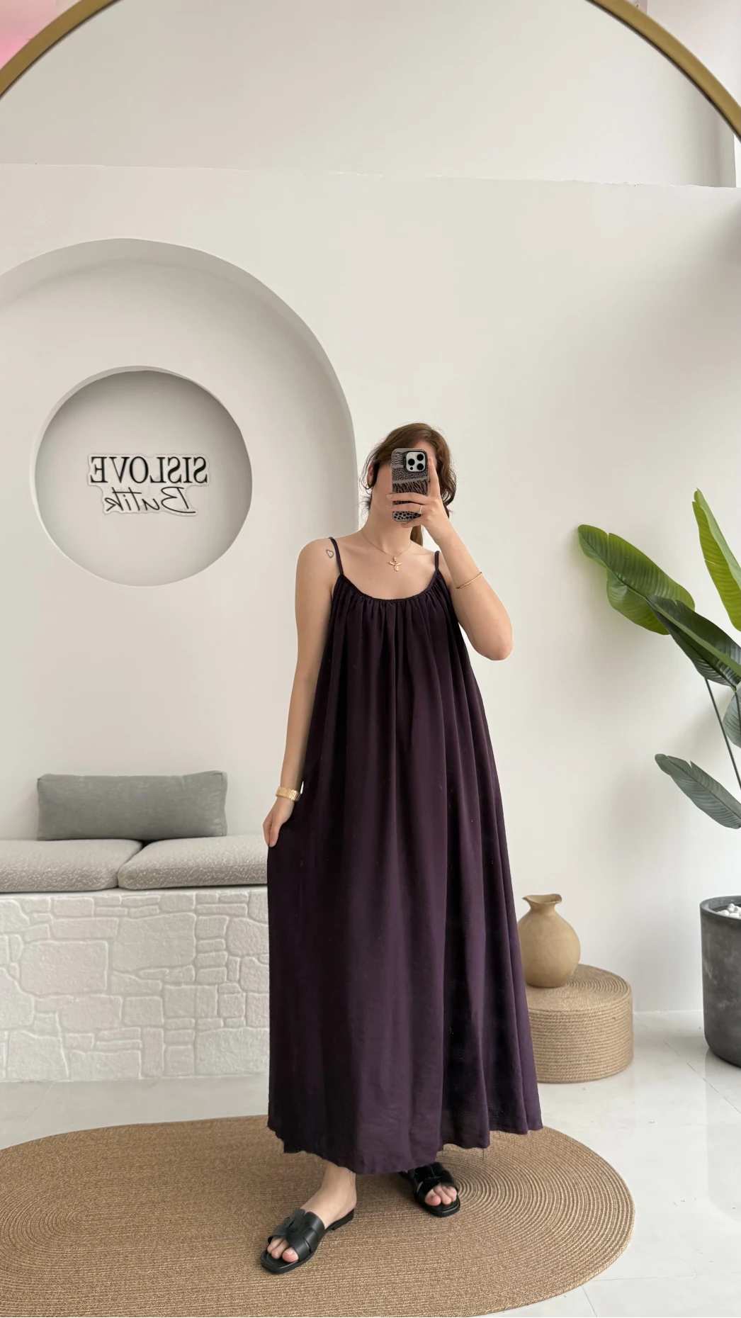 Ru Dökümlü Viskon Elbise - Mürdüm - 3013