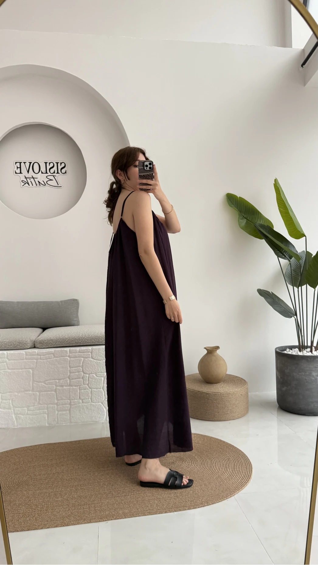 Ru Dökümlü Viskon Elbise - Mürdüm - 3013