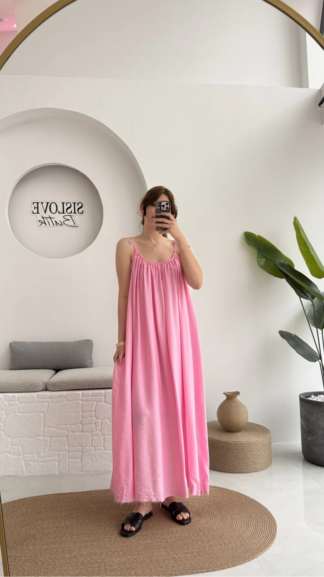 Ru Dökümlü Viskon Elbise - Pembe - 3013