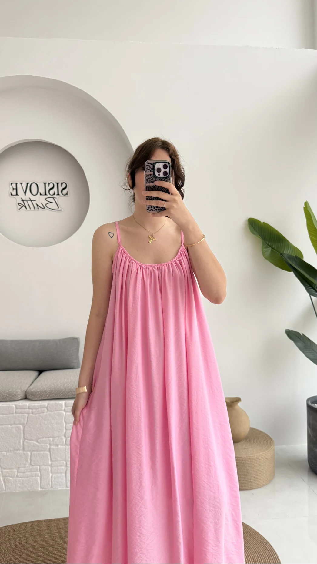 Ru Dökümlü Viskon Elbise - Pembe - 3013