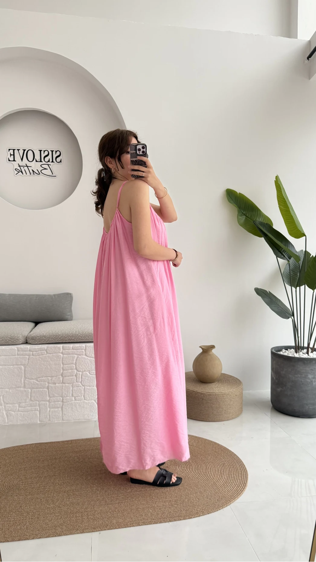 Ru Dökümlü Viskon Elbise - Pembe - 3013