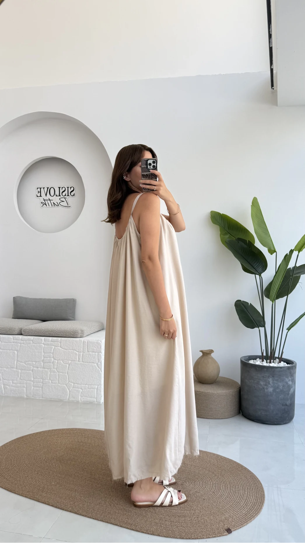 Ru Dökümlü Viskon Elbise - Taş - 3013