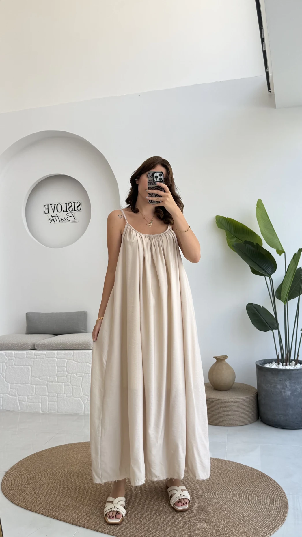 Ru Dökümlü Viskon Elbise - Taş - 3013