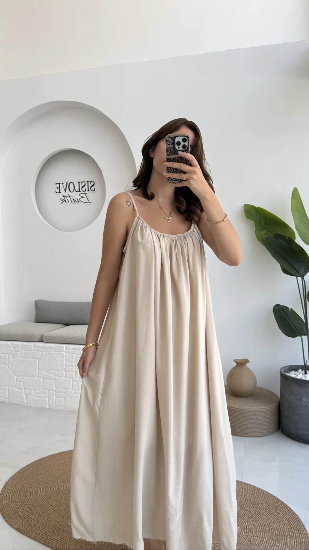 Ru Dökümlü Viskon Elbise - Taş - 3013