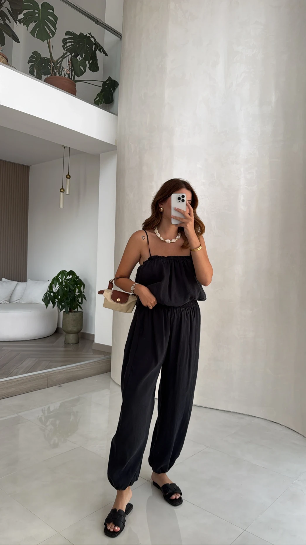 Ruby Askılı Balon Bluz Şalvar Pantolon Takım - Antrasit - Kod: 581171