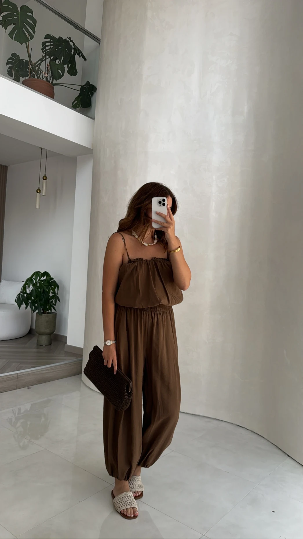 Ruby Askılı Balon Bluz Şalvar Pantolon Takım - Kahve - Kod: 581171