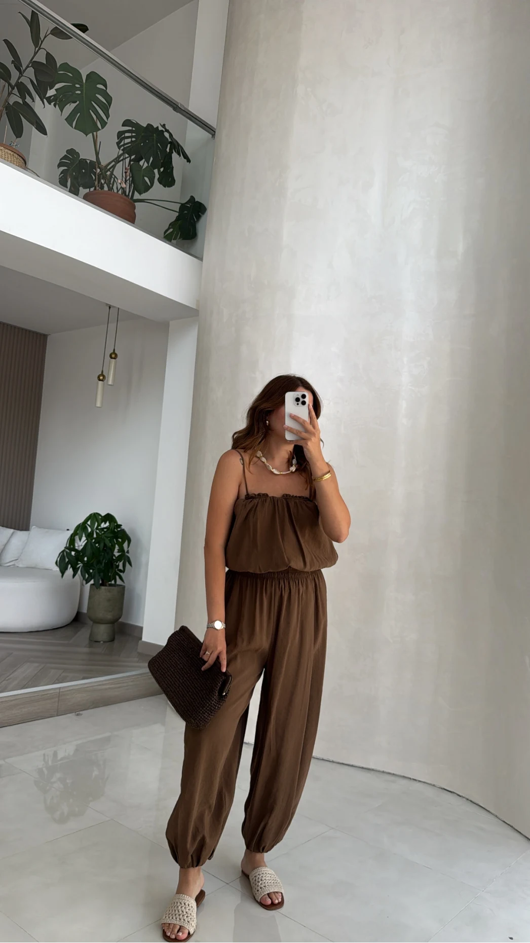 Ruby Askılı Balon Bluz Şalvar Pantolon Takım - Kahve - Kod: 581171